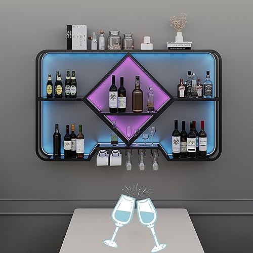 Miniatura 8 de Estantes para vinos, estantes de bar montados en la pared con soporte colgante para copas de vino, mini bar, licor, bar, botella, estante flotante,
