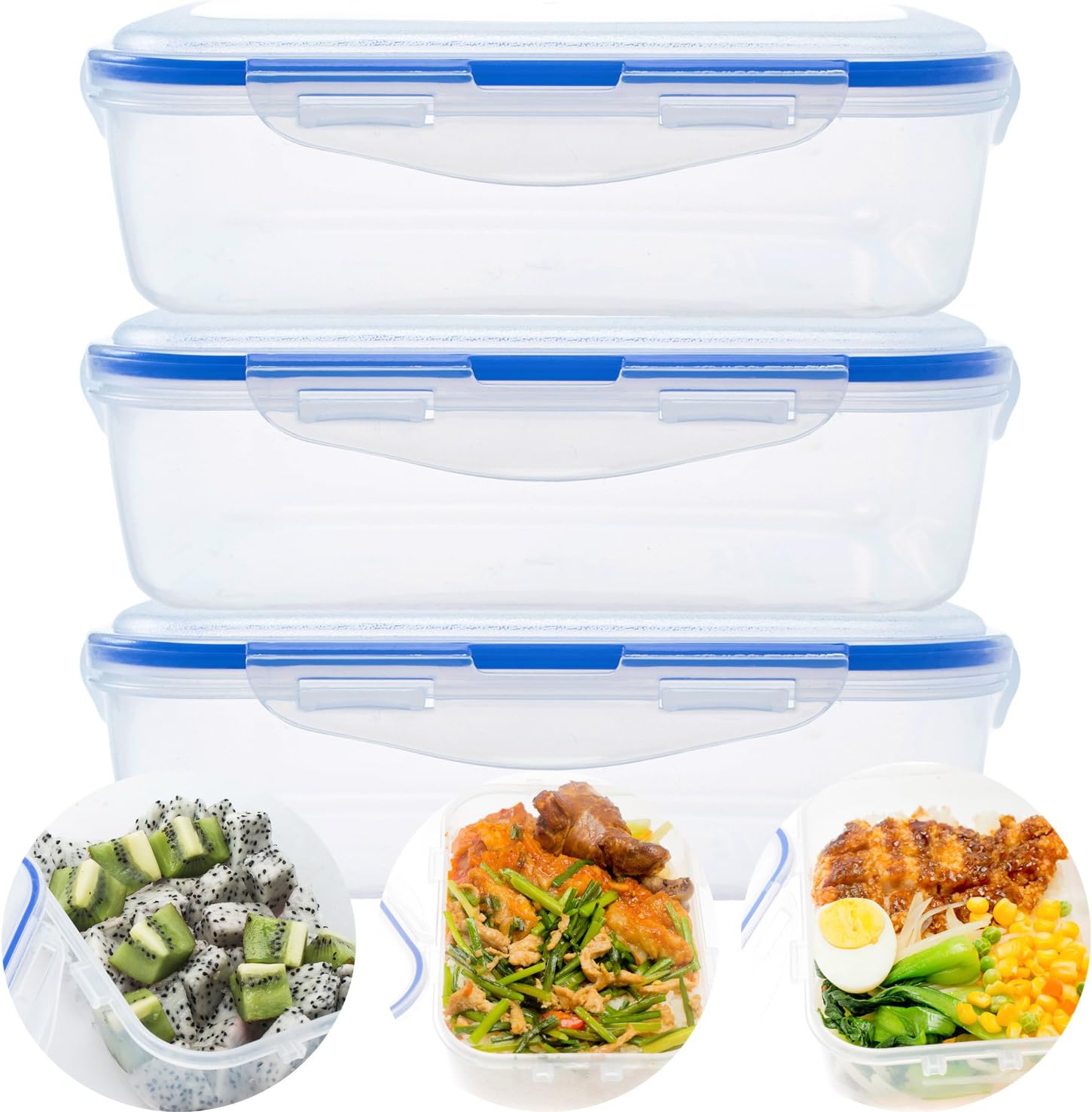 Set of 3 Premium Quality Food Containers - Airtight Lunch Box Containers with Snap Locking Lids | Microwave Dishwasher Safe Plastic Lunch Boxes