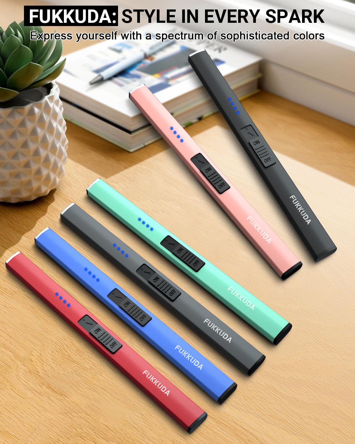 FUKKUDA Electric Candle Lighter with Safety Switch - USB Rechargeable Windproof & Flameless Plasma Arc Lighter, Stocking Stuffers for Him or Her (Obsidian Black): Rose Gold Standard