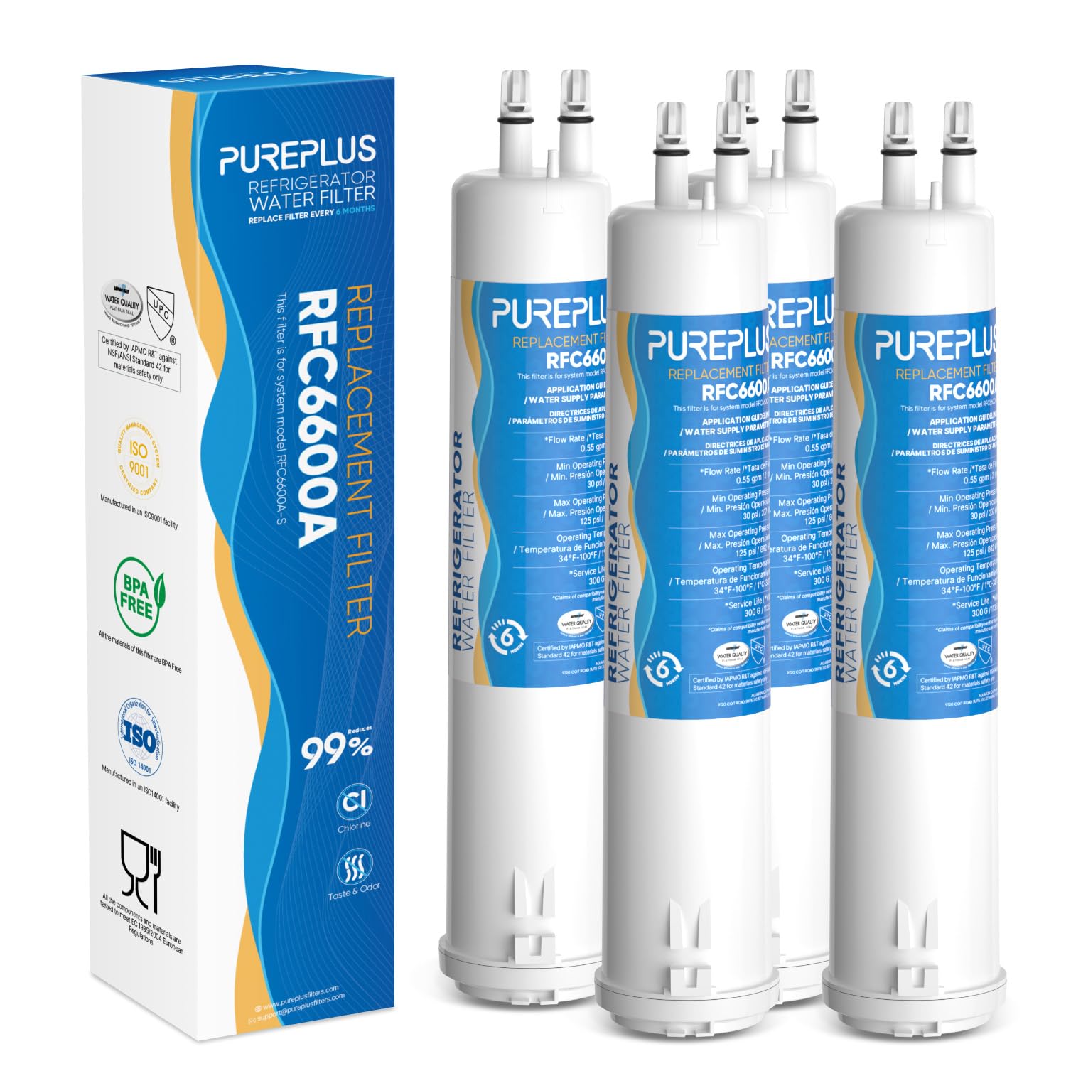 PUREPLUS 9030 Filtro dell'acqua di ricambio per frigorifero, compatibile con 46-9030, 9030, 46-9083, 9083, 4396841, 4396710, EDR3RXD1, filtro 3, filtro dell'acqua del frigorifero, confezione da 4