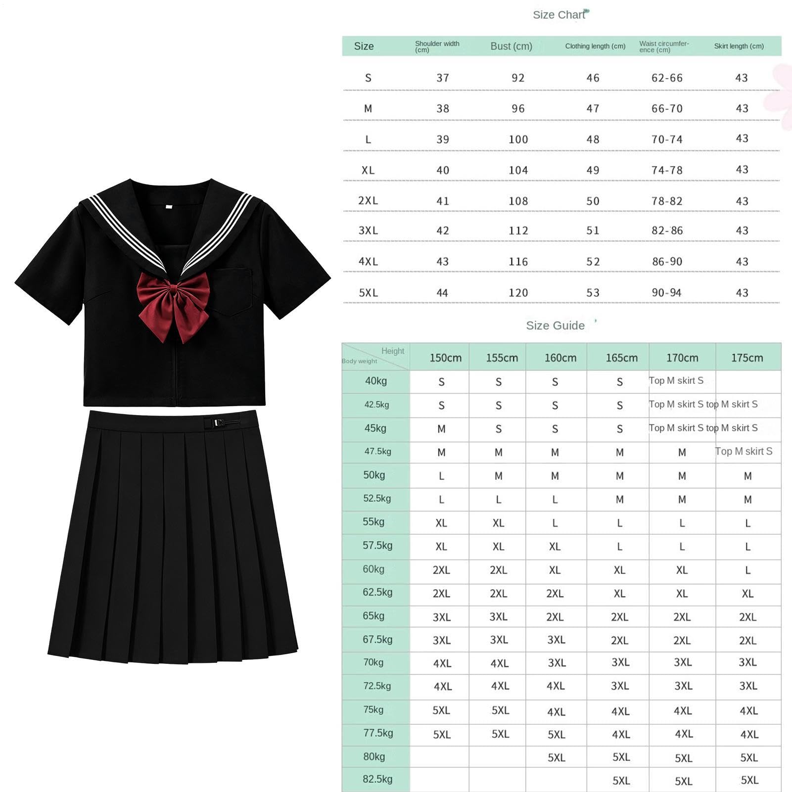 Japoński strój uczennicy, wygodny tradycyjny z muszką, żeglarska sukienka cosplay, mundurek szkolny, dla młodzieży, dzieci, studentów, entuzjastów, na przyjęcie urodzinowe