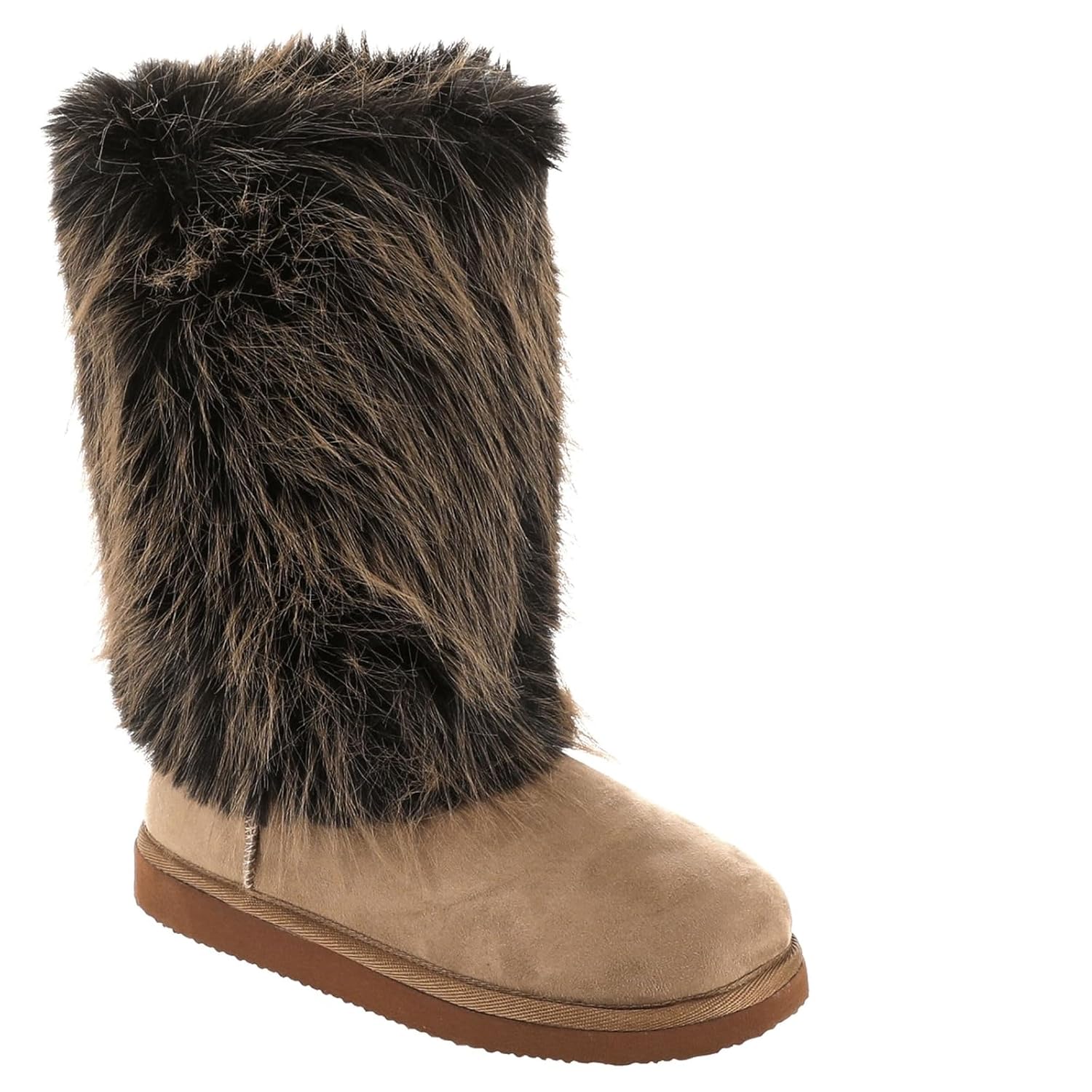 Masseys Womens Telluride Tall Faux Fur Trimmed Boot 7 M Medium Light Tan and Black