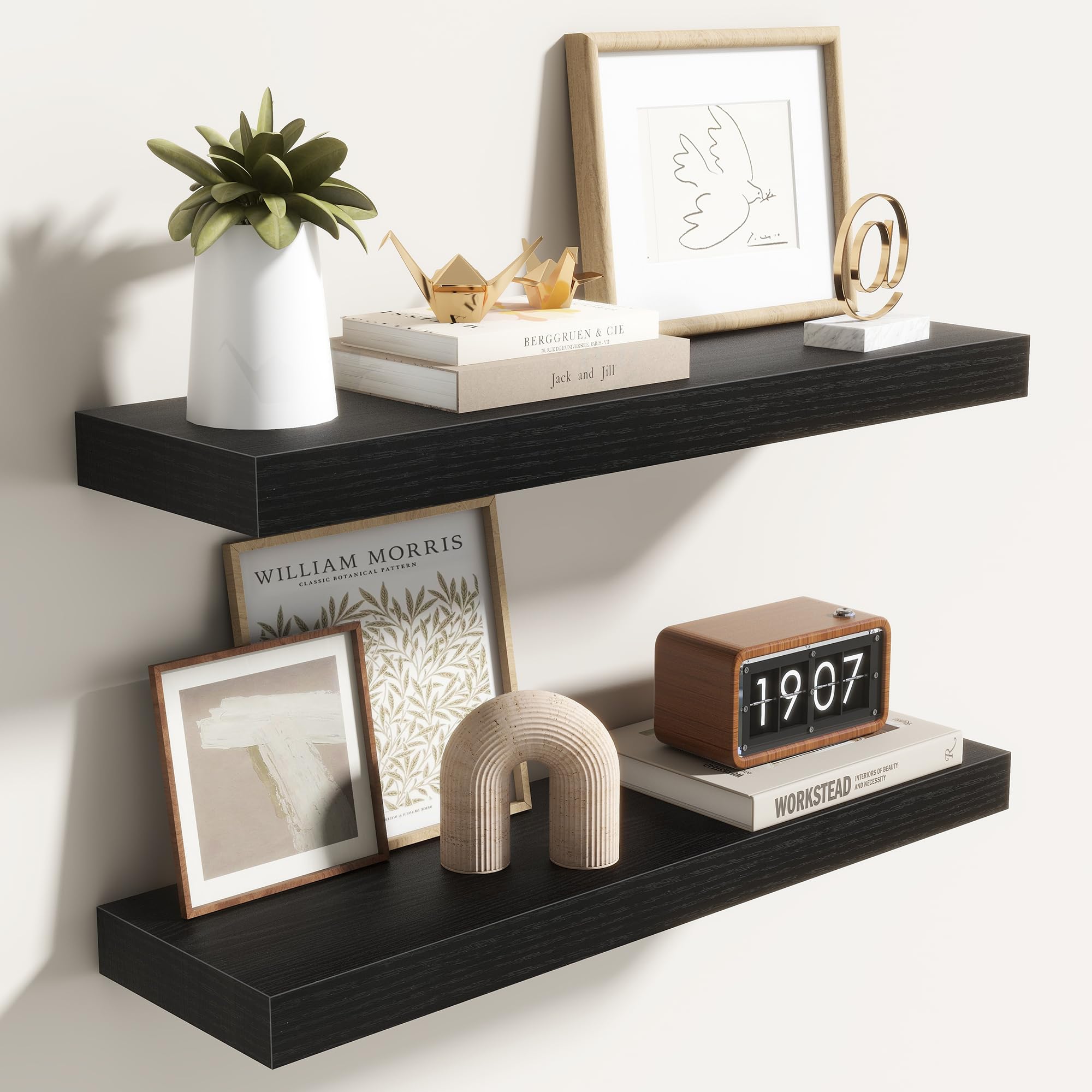 Acovy 60cm Floating Shelves, 6.5Inch(16.5cm) Deep Floating Shelves for Wall, 24 Inch Hanging Shelf with Invisible Brackets, Shelves for Bathroom, Bedroom, Living Room, Set of 2