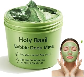 Holy Basil Bubble Deep Mask, Bubble Clay Mask for Face, Holy Basil Carbonated Bubbles Within 3 Minutes for Deep Cleansing Pores & Blackheads