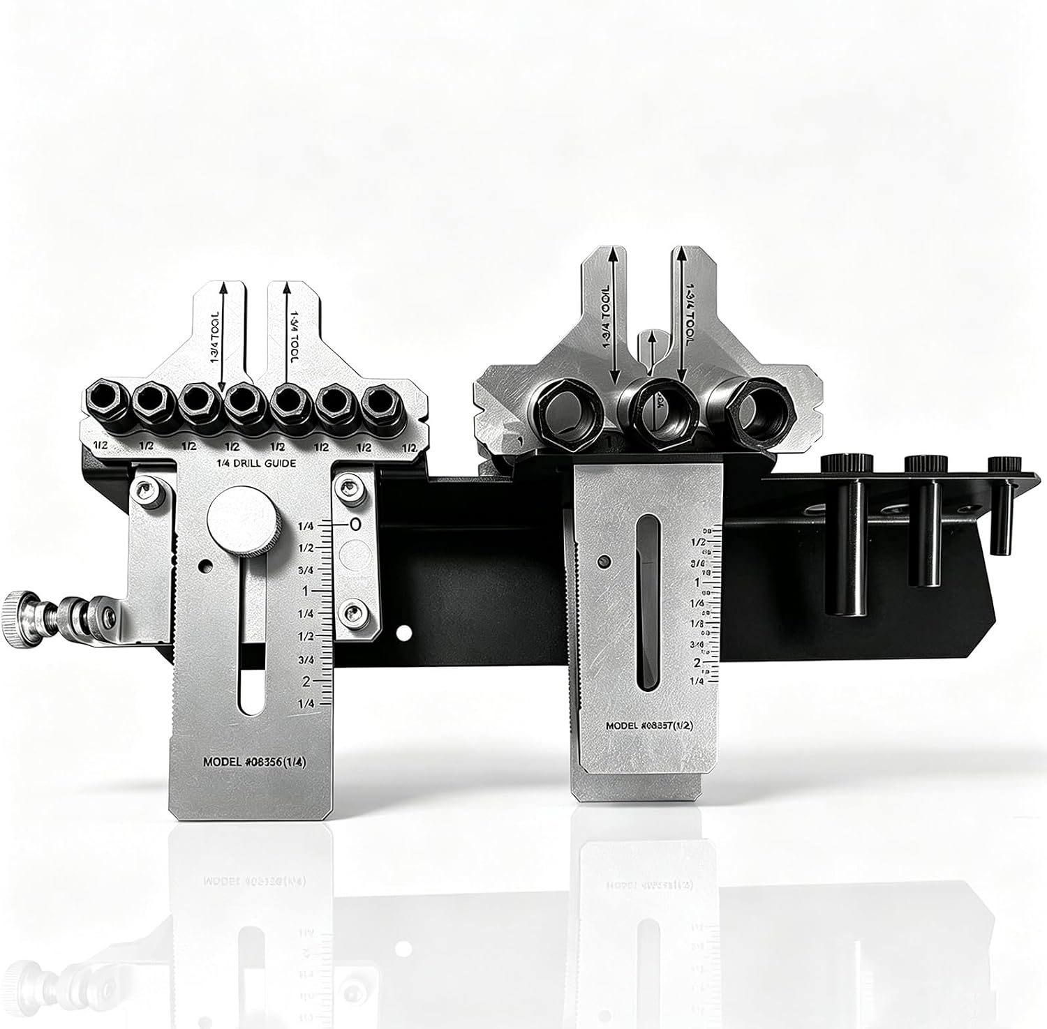 08359 Stainless Dowelling Jig Kit W/1/4" 3/8" 1/2" Drill Bits | Stainless Steel Material W/Wall Bracket Accurate Straight Dowel Holes for Thickness Wood Joints 08357 08355 08356