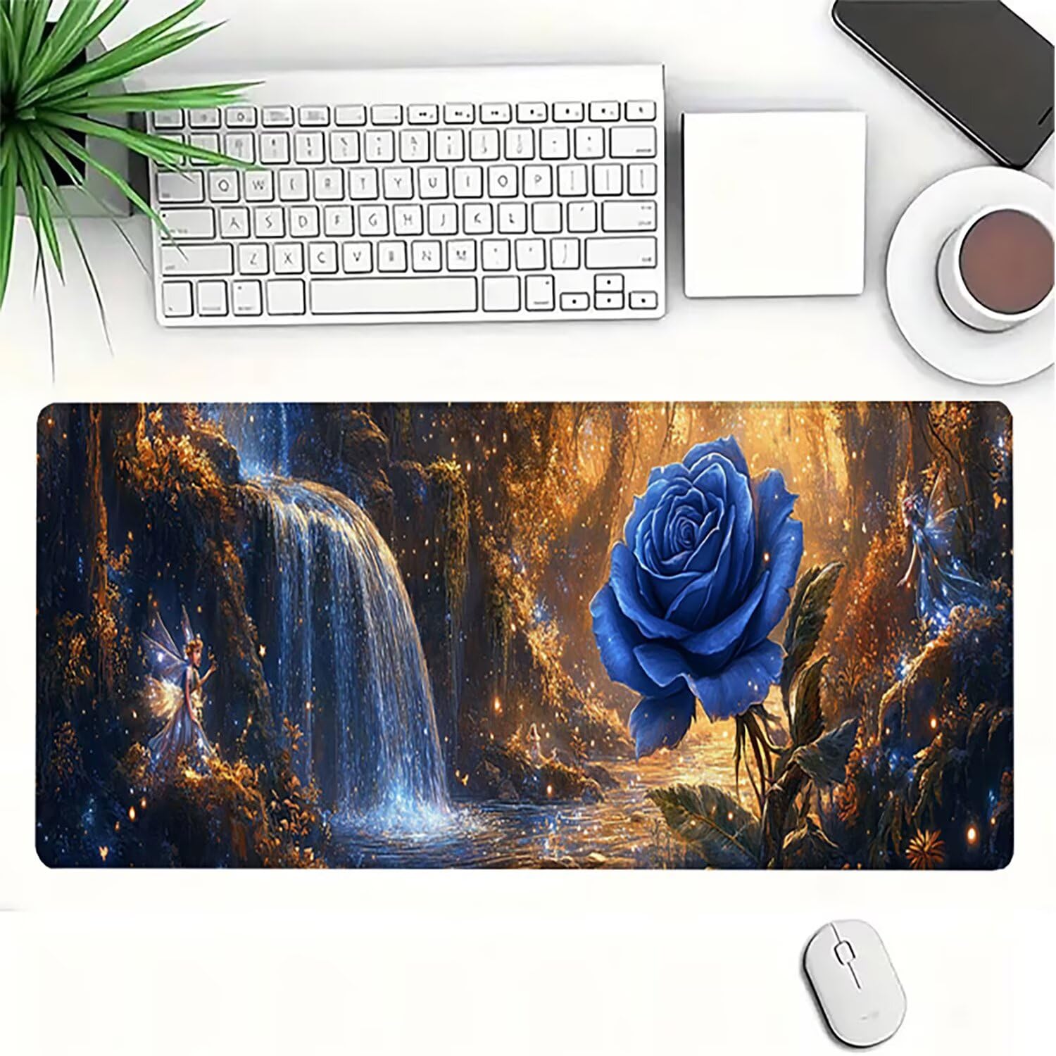 Generico Lejnlnng podkładka pod mysz do gier XXL -120 x 60 cm - mata na biurko z kwiatową dużą podkładką, wodoodporna podkładka pod mysz z antypoślizgową gumową podstawą, podkładka XXL do gier i biura