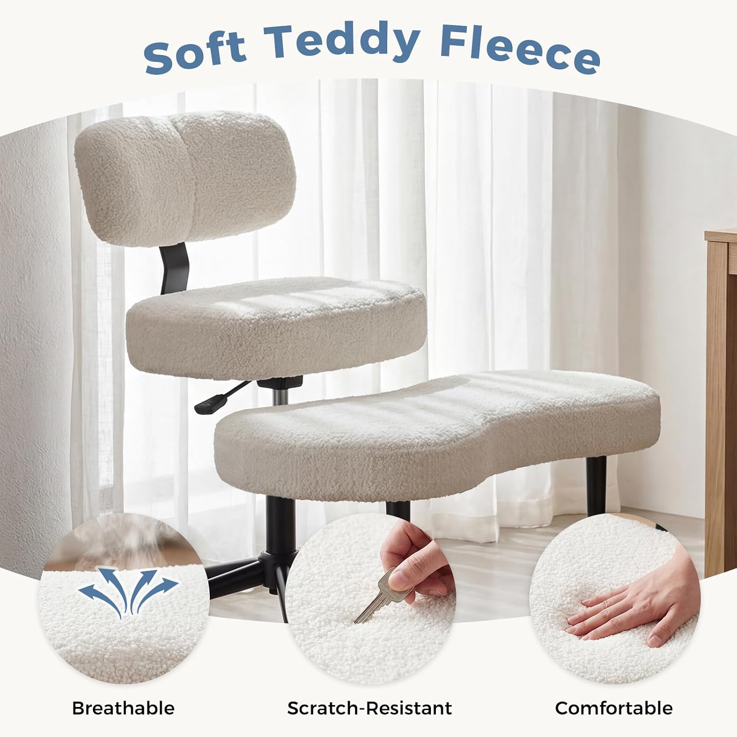 Close-up of teddy fleece fabric showing breathability, scratch-resistance, and comfort