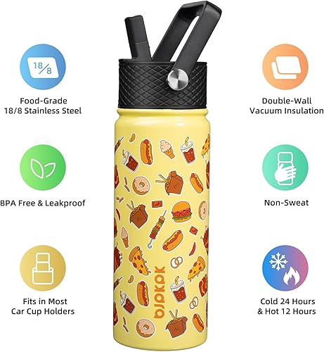 Miniatura 2 de BJPKPK Botella de agua para niños con tapa con pajilla, botella de agua aislada de 18 onzas para la escuela, botellas de agua reutilizables para
