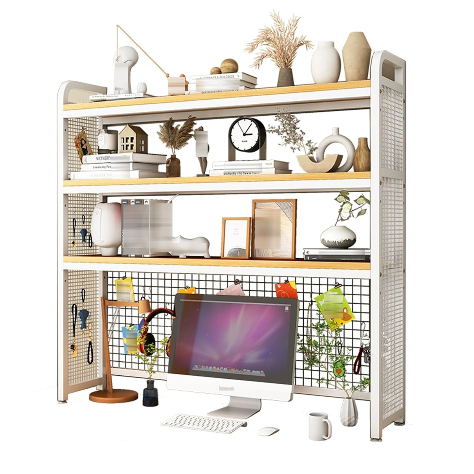 Étagère de rangement bureau blanche à 4 niveaux gain de place