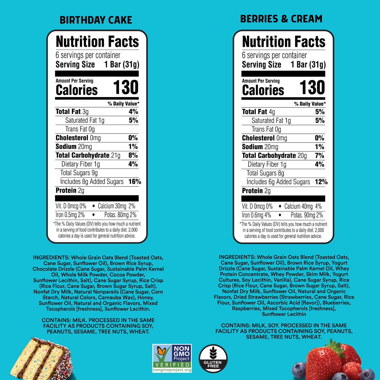 JUNKLESS Chewy Granola Bar 2‑Flavor Variety Pack (24 Bars)–Non‑GMO, Gluten‑Free, Less Sugar Snack Bars— Drizzled Birthday Cake & Berries & Cream, 4 Boxes