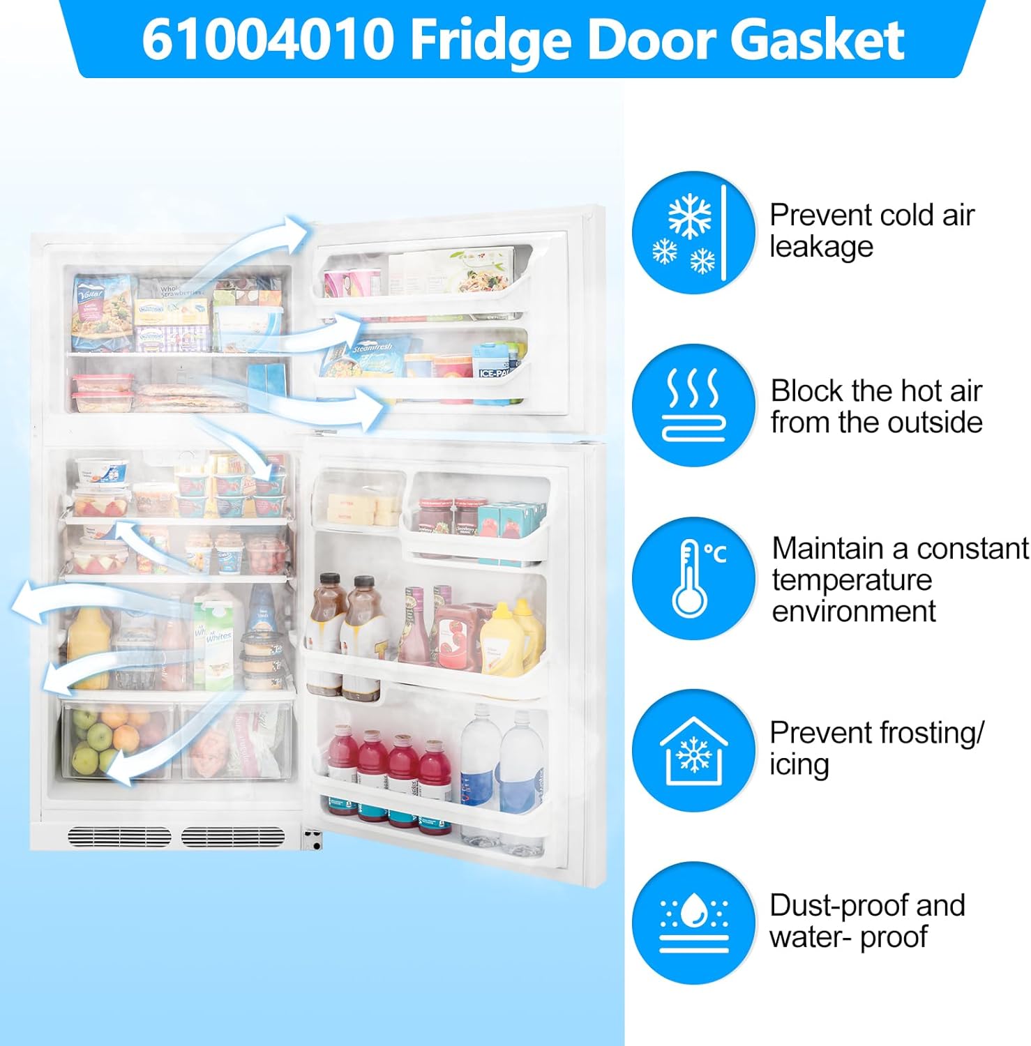 UPGRADED WP61004010 Refrigerator Door Gasket Compatible with Whirlpool 61004010 Refrigerator Door Seal, 665864 for Maytag Magic Chef Admiral Fridge Door Gasket 61002056 MTF2176HRQ PTB2453DRW Gasket