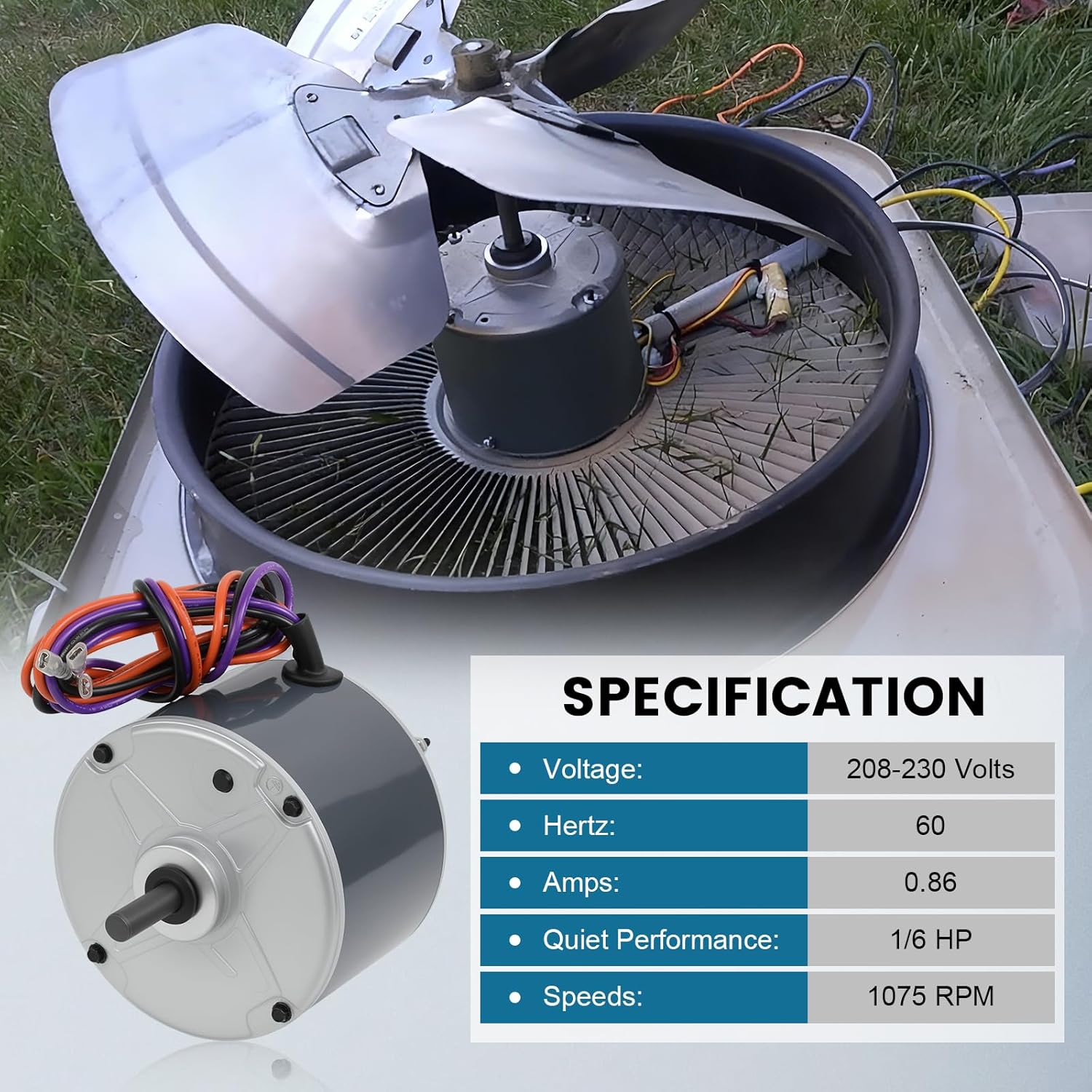 68J97 Condenser Fan Motor 1/6 HP 208-230V for Lennox 10ACB24-10, 10ACB30-10, 10ACB18-10, 10ACB36-10, 10ACB48-10 ; 1PH 60HZ 1075RPM Fan Motor Replace # 31L19 31L1901, for Emerson K55HXDFM-6844