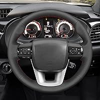 Vista 2 de Loncky - Fundas de volante personalizadas de fibra de carbono PU cosidas a mano para Toyota Fortuner 2015-2021/Toyota Hilux 2015-2021, accesorios