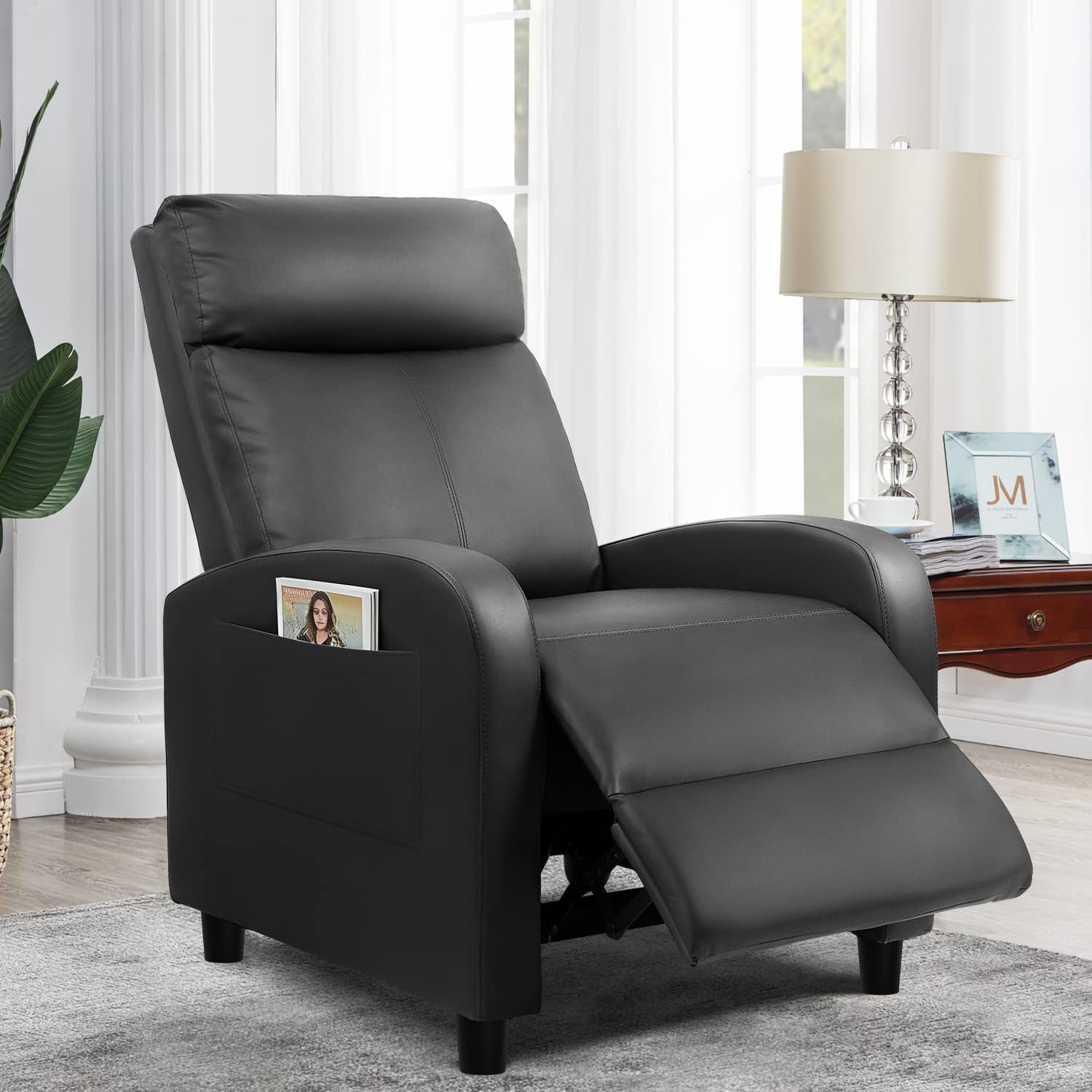 Furniwell Massage Recliner Chair for Living Room Adjustable PU Leather Reclining Chair Home Theater Seating Modern Winback Single Sofa for Adults with Footrest (Leather, Black)