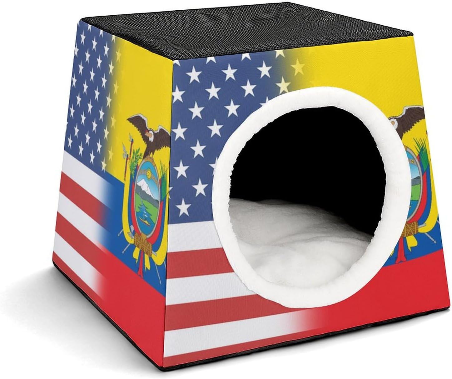 Generic US and Ecuador Flag Cat House for Indoor with Spacious Cat Nest, style-39-6