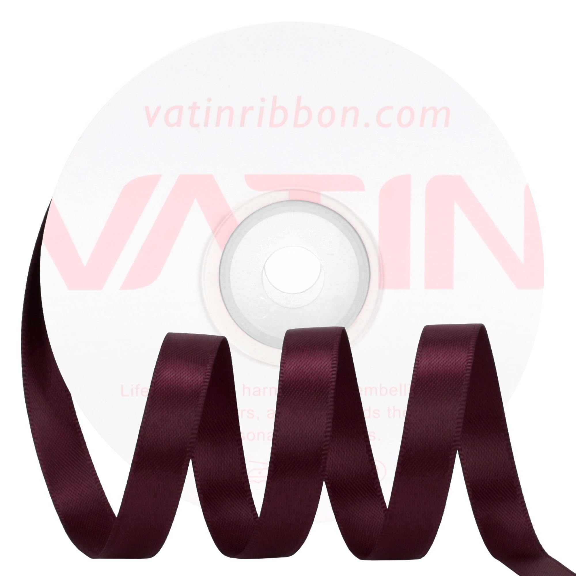 VATIN Double Face Burgundy Satin Ribbon 10mm X 22m,Burgundy Polyester Fabric Ribbon use for Bows Bouquet Gift Wrapping