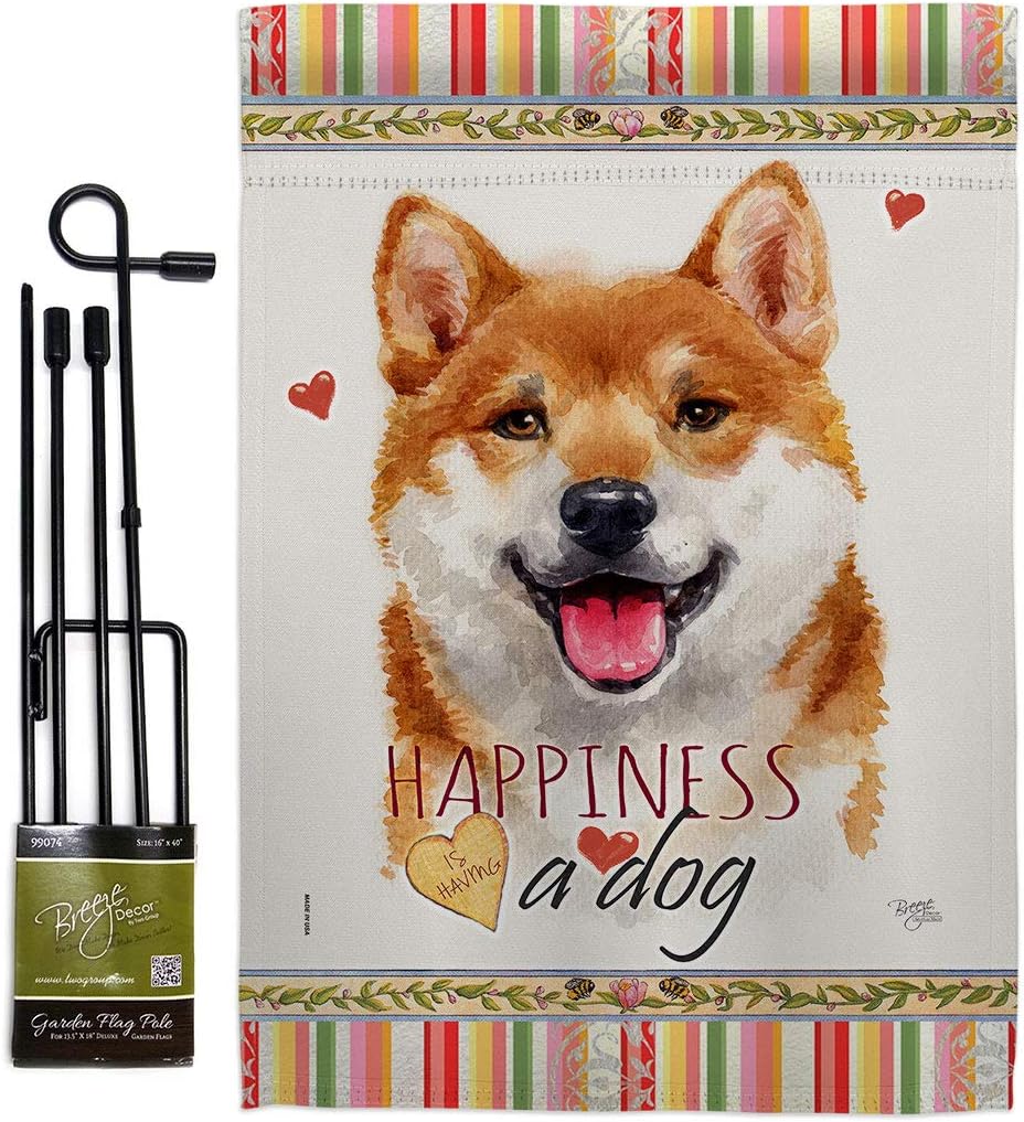 Shiba Inu Happiness Burlap Burlap Garden Flag Animals Dog Puppy Spoiled Paw Canine Fur Pet Nature Farm Animal Creature Small Decorative Gift Yard House Banner Double-Sided Made In USA 13 X 18.5