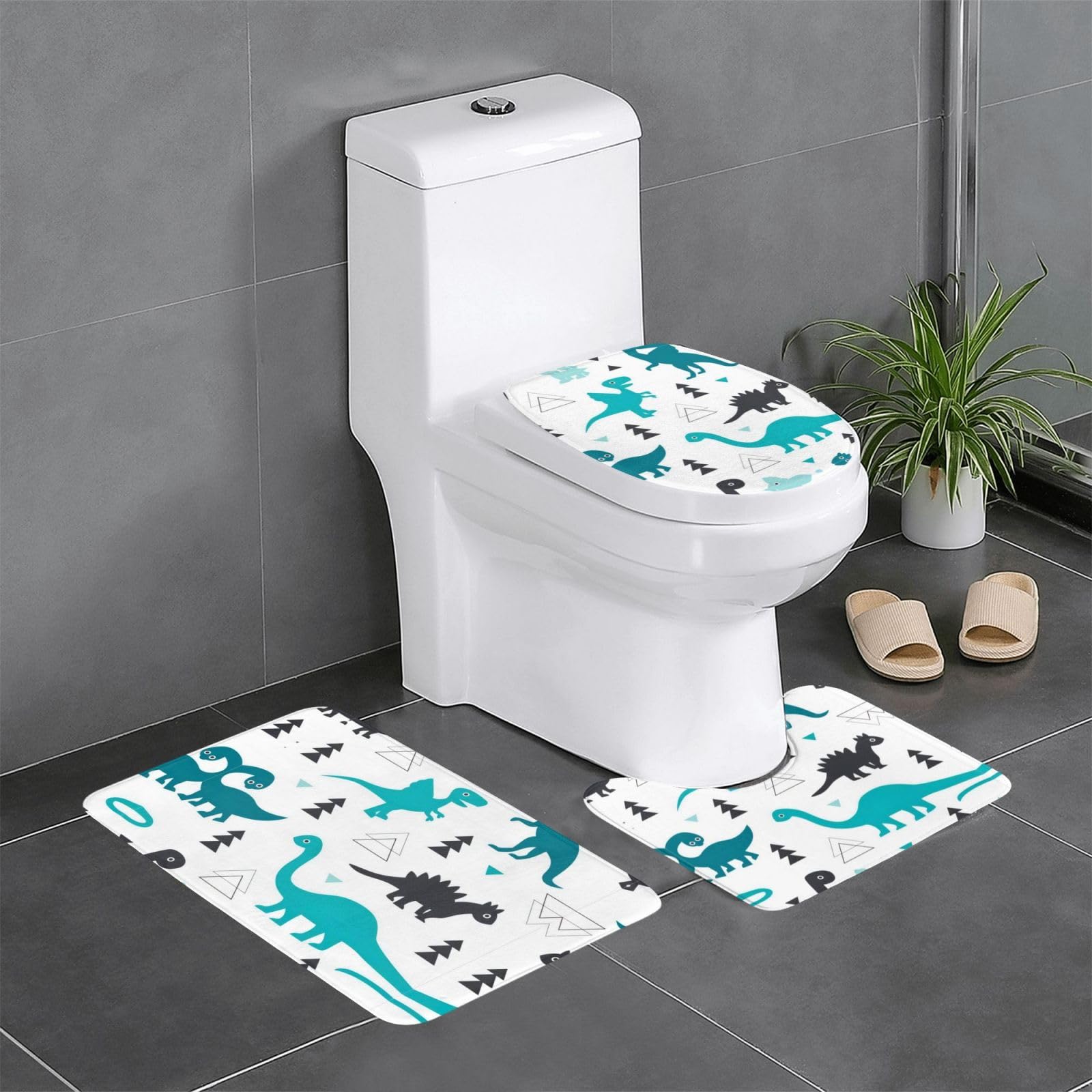 Tapis de bain dinosaure (lot de 3) pour décoration de salle de bain, cuisine et chambre