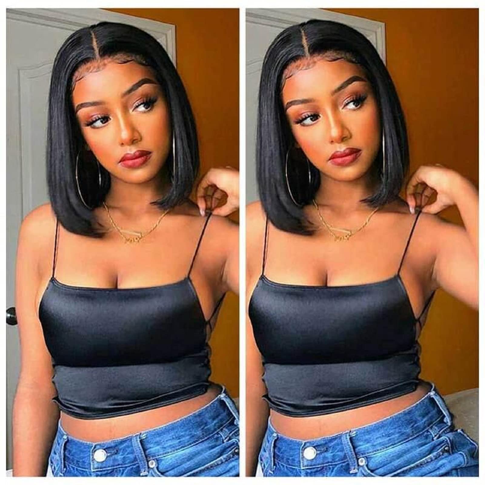 Amazon.com : Short Bob Wigs Brazilian Virgin Human Hair 4x4 Lace Front  Straight Human Hair for Black Women Remy Hair Wigs Lace Bob Wigs Pre  Plucked with Baby Hair Natural Color VIVI