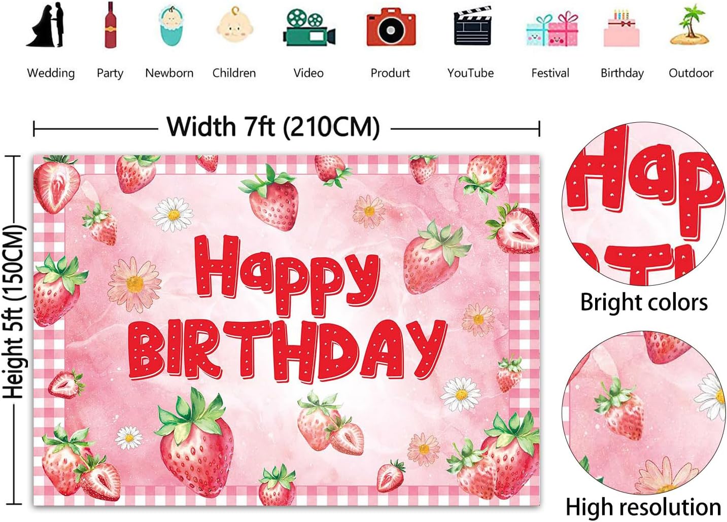 Berry First Birthday Backdrop Banner 7x5ft Strawberry 1st Birthday Photography Background Strawberry Shortcake Sweet One Berry Party Decoration Photo Booth Studio Props