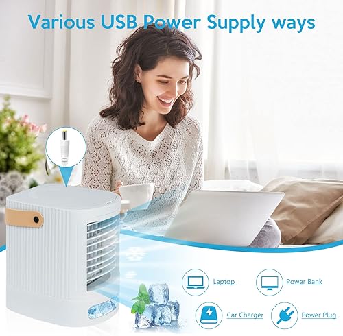 Miniatura 4 de Mini aire acondicionado portátil, enfriador de aire evaporativo 3 en 1 - Fancole pequeño aire acondicionado con 3 niveles de humidificación, luz