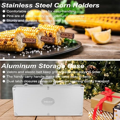 Miniatura 8 de POLIGO Juego de 22 accesorios para parrilla de barbacoa en estuche de aluminio con 2 tipos diferentes, cepillo seguro y raspador para todas las