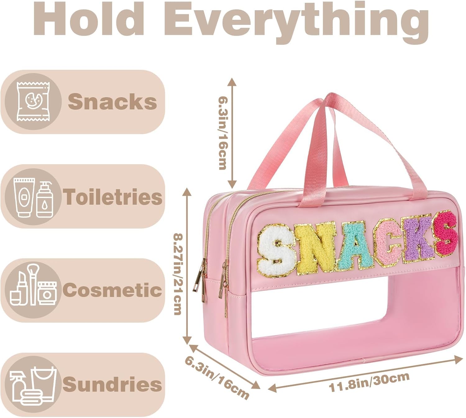 Snack Bags for Travel Varsity Letter Pouch Clear Toiletry Bag Snacks Bag Pouch, Preppy Clear Cosmetic Bag, Large Travel Bags for Women image 3