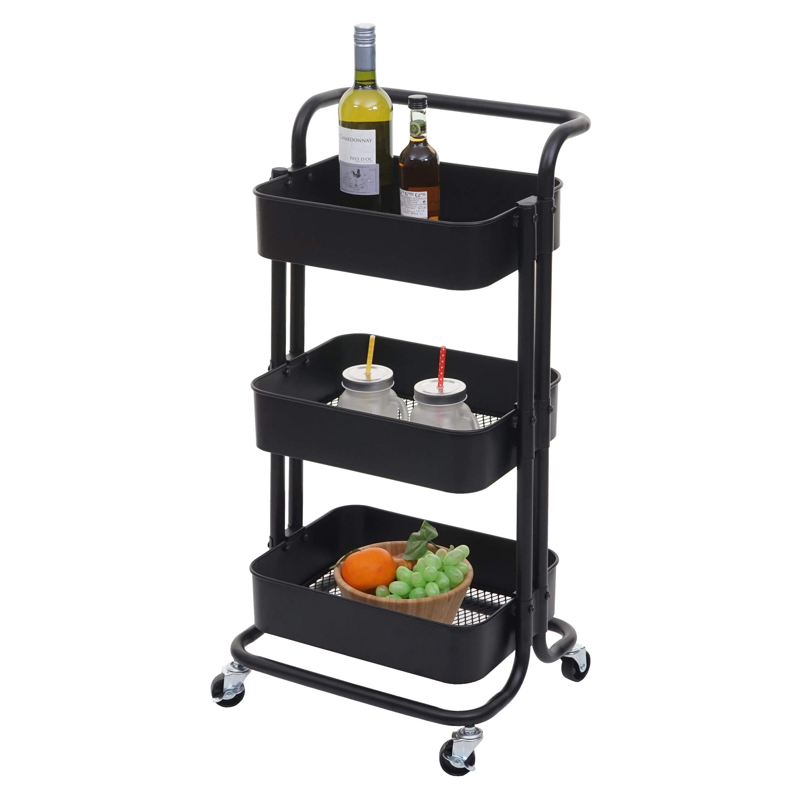 Mendler HWC-C64 - Carro de cocina con asa, color negro | Carrito de bar, carro de té, carrito de transporte