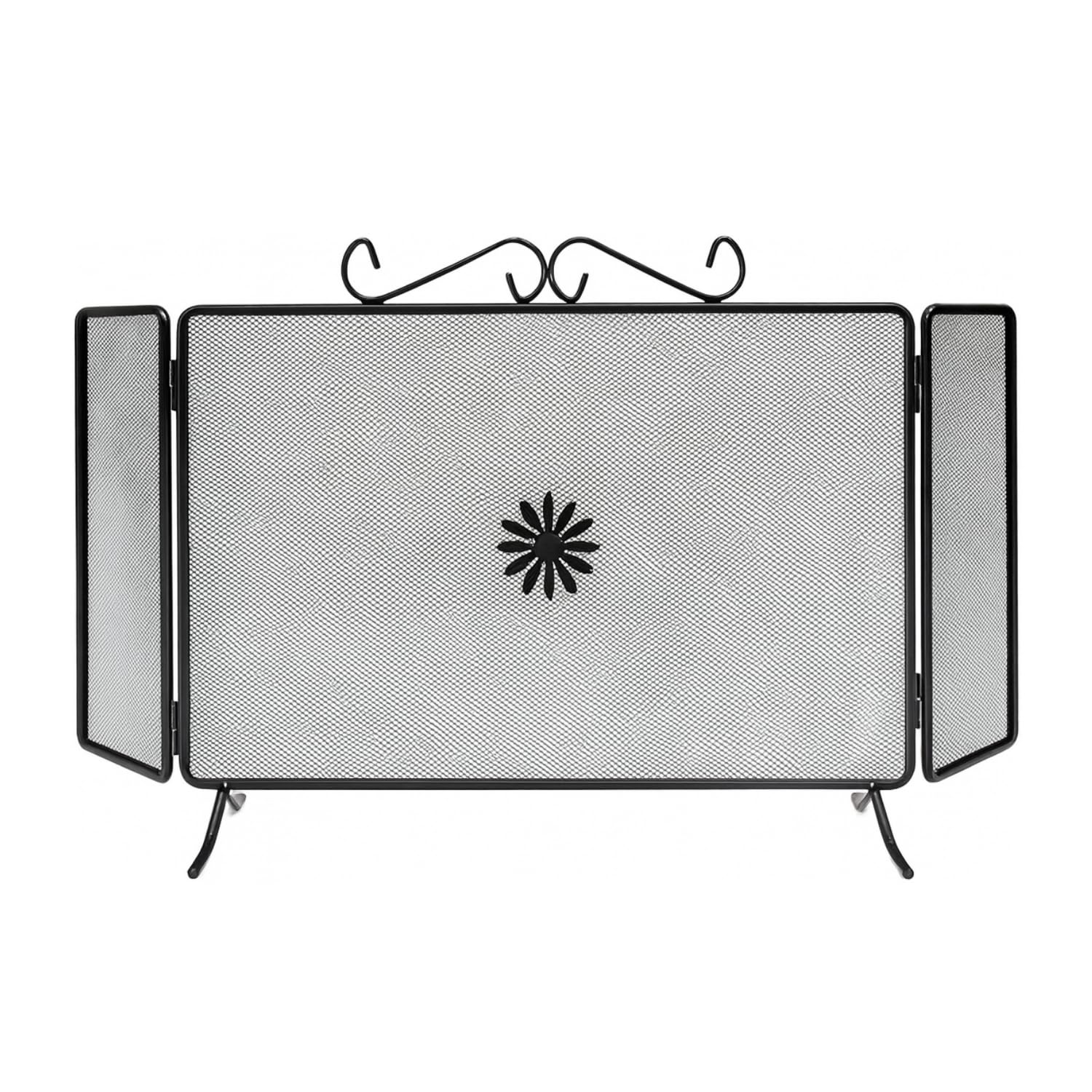 Virsus Parascintille con Ante, in ferro battuto con spessore 1,2 cm, misura 60x50 cm, di colore nero con sfumature, 3 Pannelli, schermo protezione da scintille per camini e stufe a legna