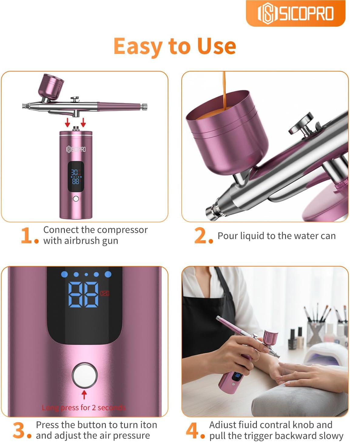 Airbrush Kit, Cordless Airbrush for Nails, Air Brush Kit With Air Compressor for Models/Shoes/Cakes/Hair, Air Brush Guns For Painting (Pink) - Image 6