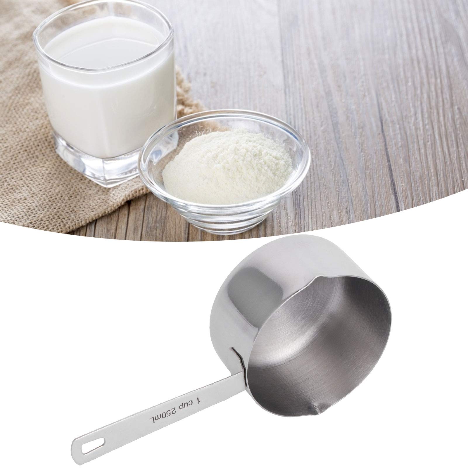 Cocoarm Mierząca łyżka do Pieczenia Stalowy Miarka Miarka ze Stali Nierdzewnej 304 ze skalą do Kuchni Gotowanie Pieczenie Akcesoria (1 filiżanka 250 ml)