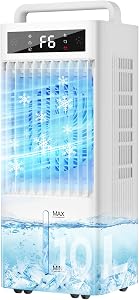 冷風機 強力 10L水タンク+6個専用保冷パック 【2026業界NEWモデル冷風扇・三面吸風】 大容量 LEDタッチ操作 高効率 45W 省エネ設計 スポットクーラー 6階段調整可能 ハンド付き 隠しキャスター付き リモコン 遠隔操作 置き型 冷風扇風機 首振り 静音 使い勝手 リビング キッチン 寝室 冷房 猛暑対策 家庭用 ホワイト
