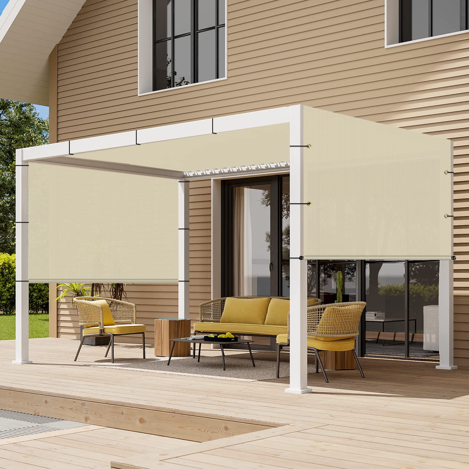 SunnyRoyal Pergola Shade Canopy Cover Waterproof 11' x 14' Replacement Shade Cloth Sail Panelfor Pergola Canopy Outdoor Privacy Patio Porch with Grommets Weighted Rods (Beige)