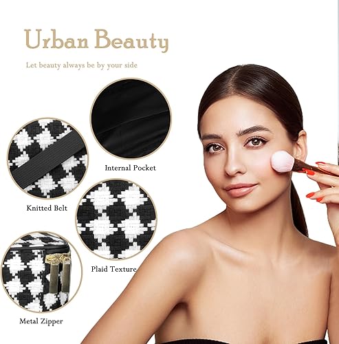 Miniatura 2 de AOYUNHUI Bolsa de maquillaje, bolsa de cosméticos portátil con asa, bolsa de gran capacidad, bolsa con cremallera, organizador de cosméticos de