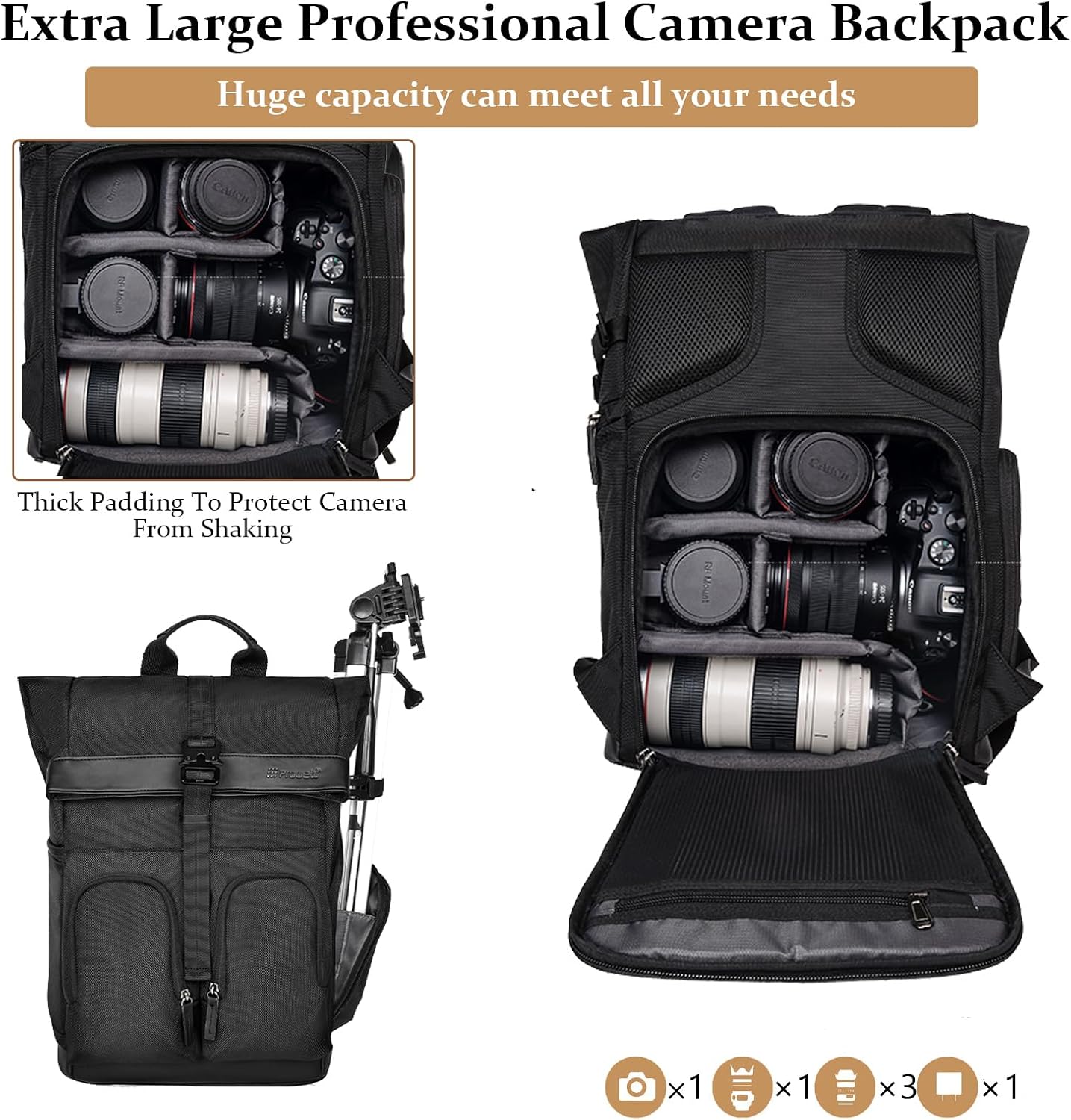 Camera Backpack for Photographers,Professional DSLR Camera Bag with Waterproof Rain Cover,Laptop Compartment and Tripod Holder Bag,Photograhy Backpack Case (Black)