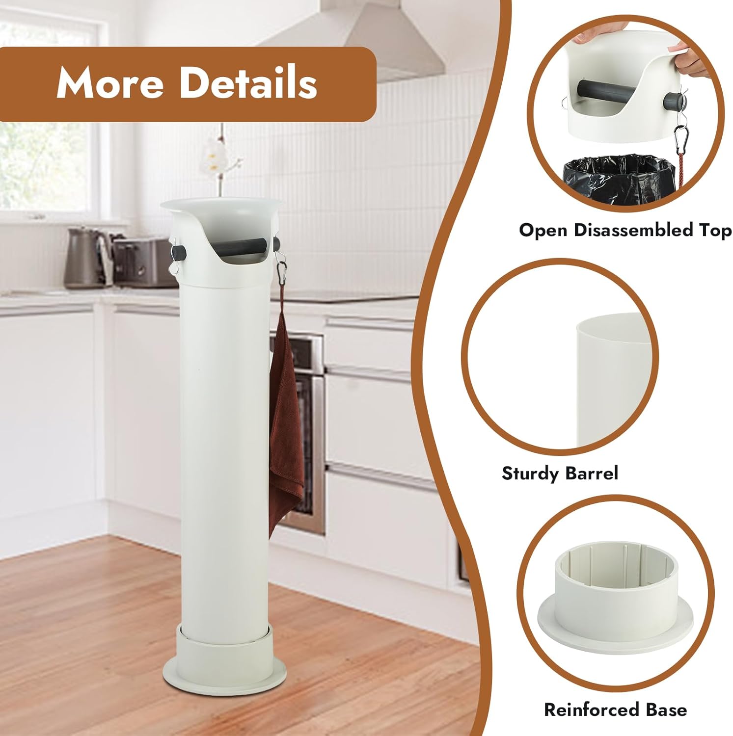 CURTA Espresso Coffee Knock Box with Garbage Bags(30Pcs), Commercial Knock Box for Coffee Grounds, Coffee Shop Kitchen Bar, White, Extra Large Collection Dump Bin