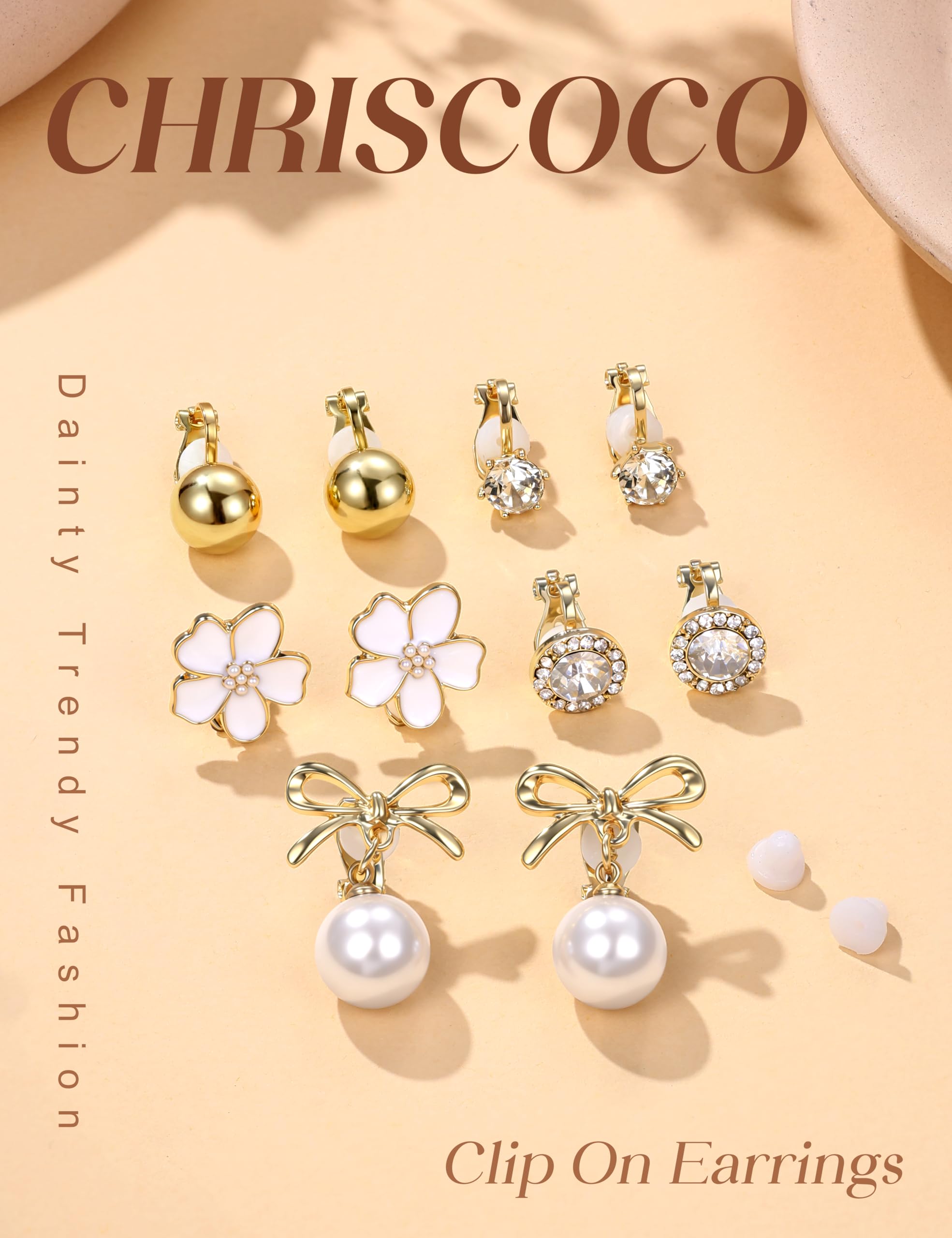 Orecchini a Clip per Donna Orecchini a Clip placcati Oro 14K Non forati CZ Perla Nodo Torsione Grosso Cerchio Orecchini a Clip Set Orecchini ipoallergenici Finti