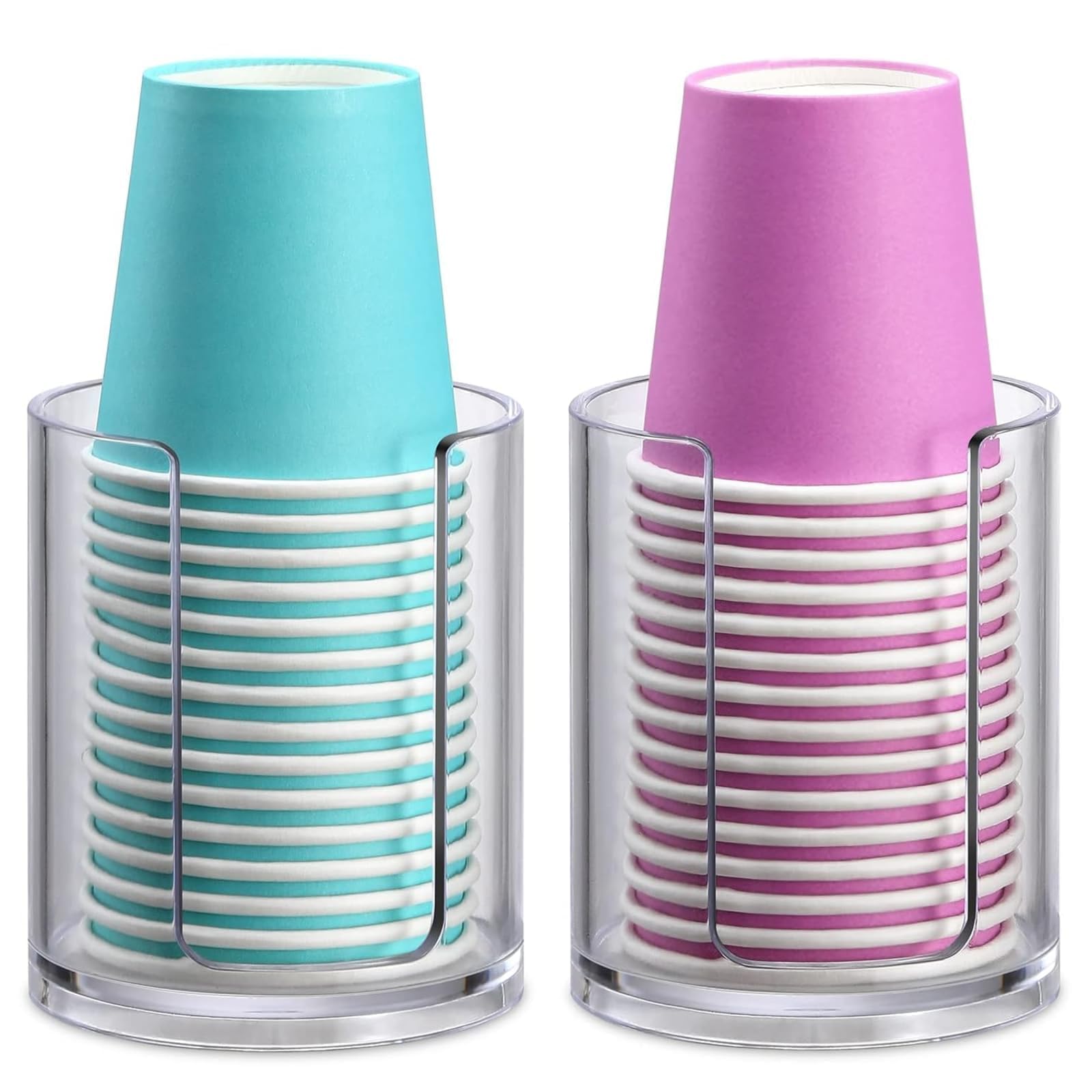 2-Pack Bathroom Cup Dispenser, Small Disposable Paper Cup Holder for Mouthwash and Rinsing, Space-Saving Vanity Countertop Organizer