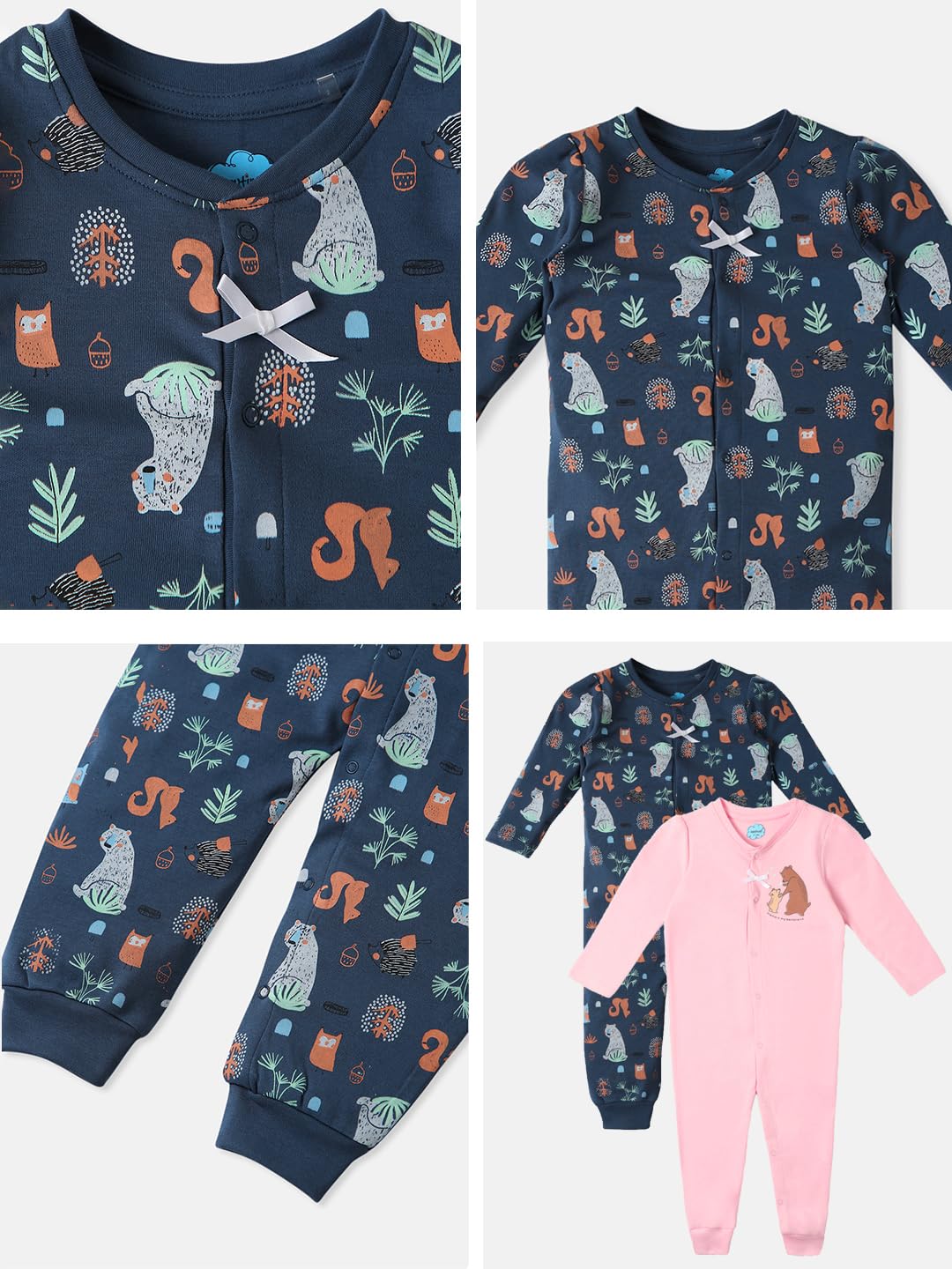 nauti nati Infants Pack of 2 Colourful Print Sleepsuit| Cotton | Age 0-2Years - Image 8 thumbnail