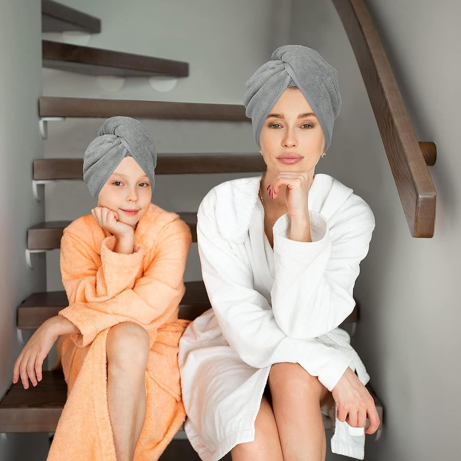 Fuelbyte 4 Pcs Hair Towel Wrap for Women-Quick Drying Microfiber Towel for Hair with Elastic Loop for Tying-Super Absorbent Head Towels Wrap for Ladies Hair Turban 3