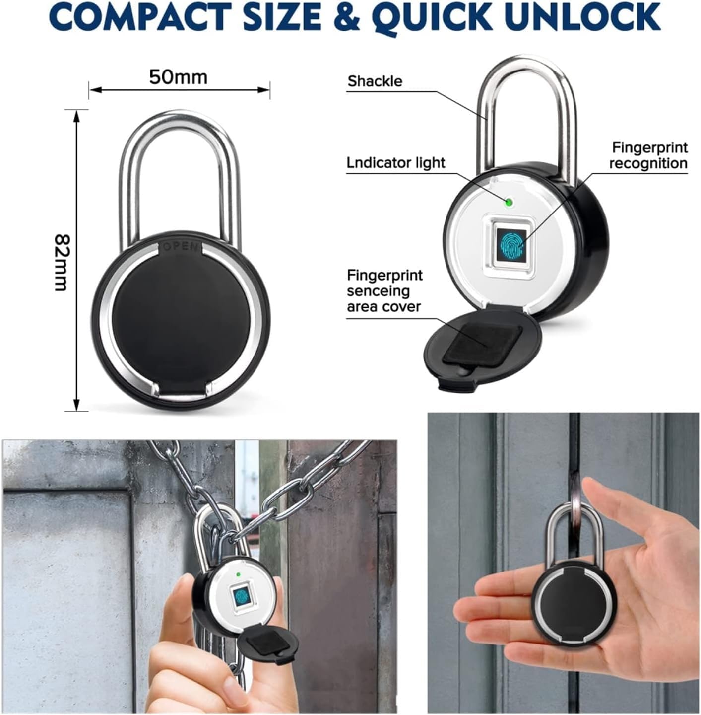 Candado inteligente con huella dactilar, Candado biométrico de huellas dactilares Smart Lock APP desbloqueo remoto for cajón gabinete