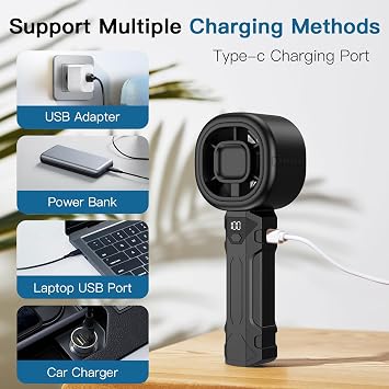 Portable Handheld Turbo Fan, Personal Mini Fan with Digital Display, 3 Wind Speeds 3000mAh Battery USB Rechargeable Hand Held Fans for Makeup, Home, Office, Travel, Outdoor Gift for Men Women(Black)
