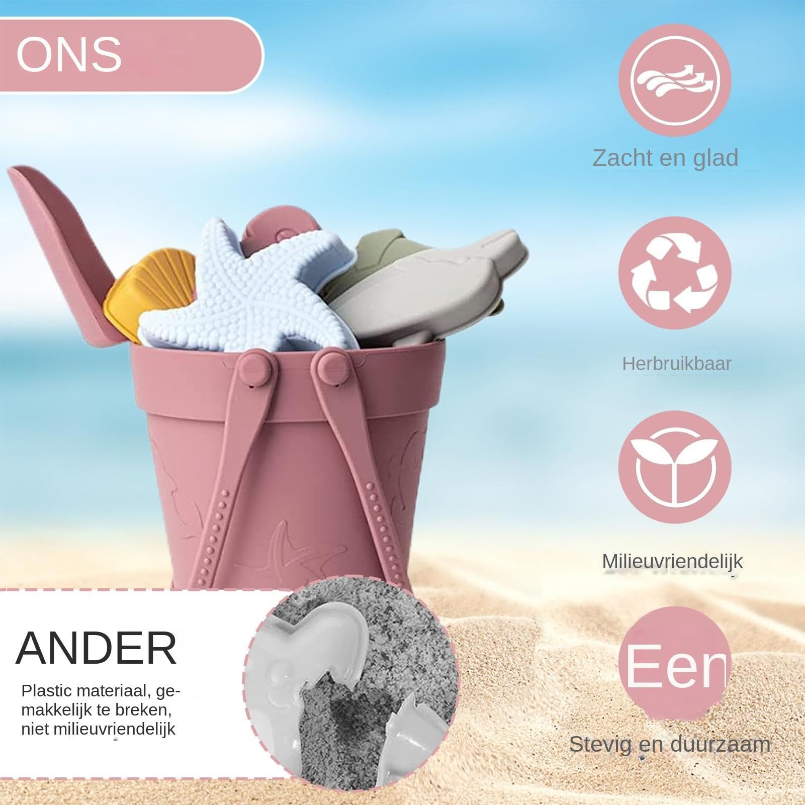 Jeux de Plage Seau pelle et moules en silicone