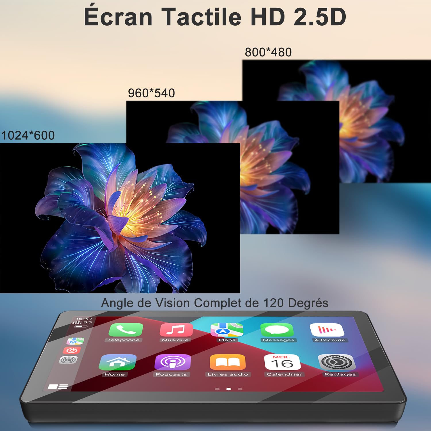 CarPlay Voiture, 7 Pouces Portable Autoradio avec Android Auto sans Fil | Stéréo de Voiture avec Écran Tactile, GPS Navigation, Assistant Vocal, Bluetooth Appels avec Mains Libres, MirrorLink, FM/AUX