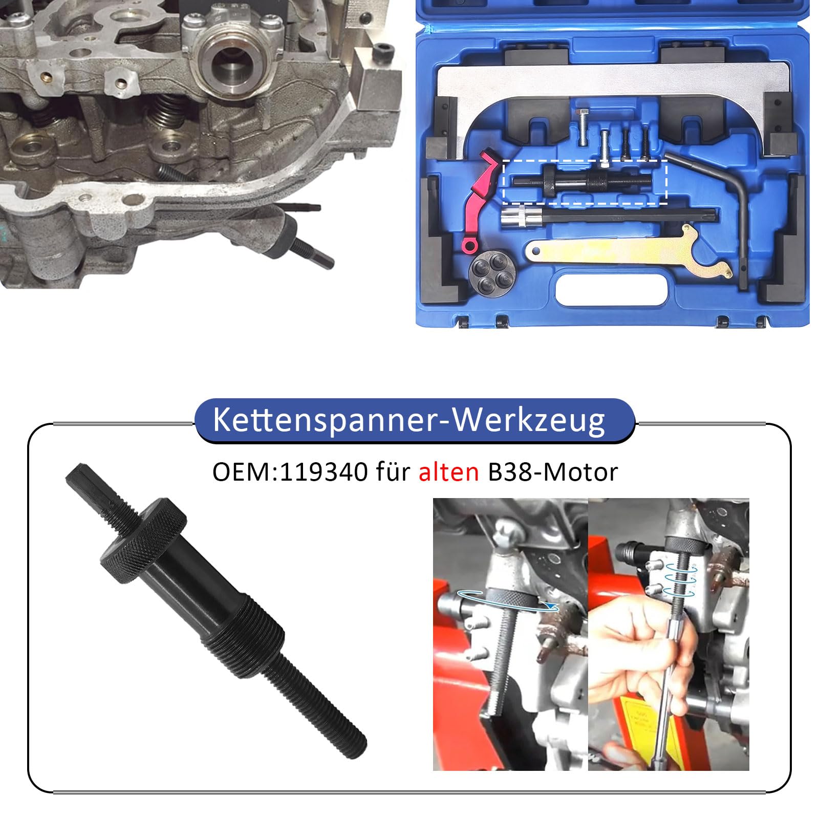 Zahnriemen Werkzeug,Nockenwellen-Ausrichtungswerkzeug,Motor Einstellwerkzeug Set mit T60-Zylinderkopfschrauben-Entfernungsnuss Vanos für B38 B46 B48 F20 F45 F46 F48 F55 F56