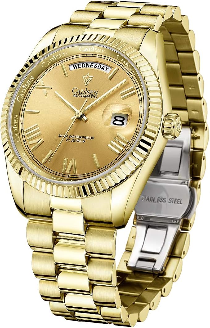 CADISEN Day-Date Homage Automatic Mechanical Watches, MIYOTA 8285 Movement,  Sapphire Crystal, Stainless Steel Business Watches (Gold) : Amazon.co.uk:  Watches