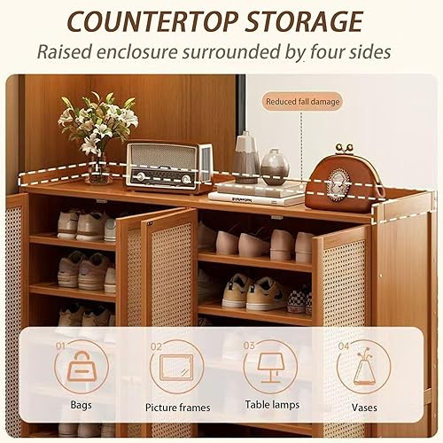 Miniatura 4 de Zapatero de bambú de 8 niveles Armario de almacenamiento de zapatos con puertas, organizador de zapatos de bambú independiente con estantes para