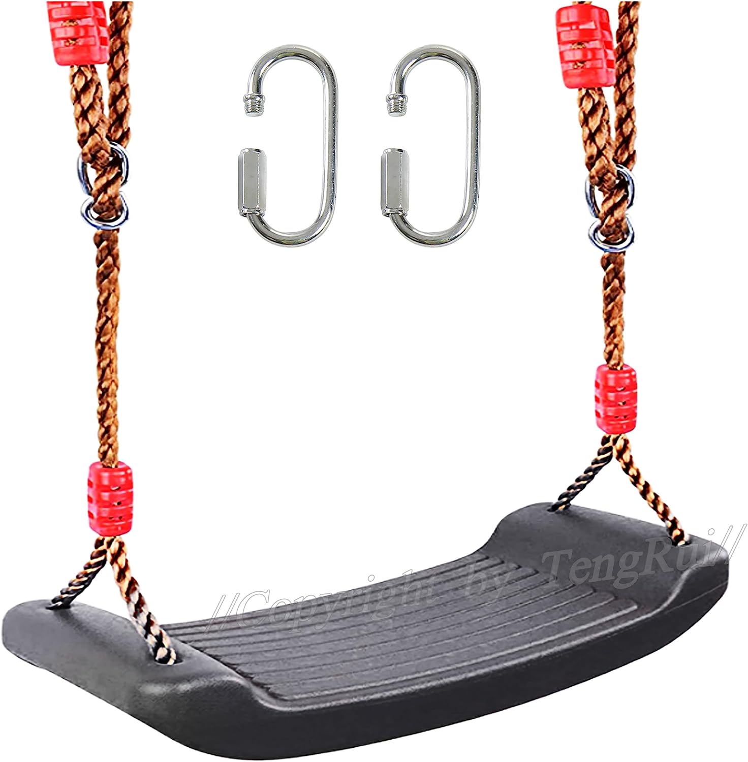 Swing Seat with Adjustable Rope and Screw Lock Carabiner Hooks Tree Swing for Indoor Outdoor (Black)