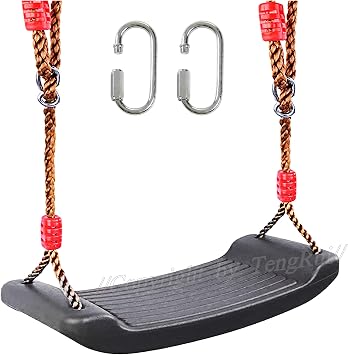 Swing Seat with Adjustable Rope and Screw Lock Carabiner Hooks Tree Swing for Indoor Outdoor Black