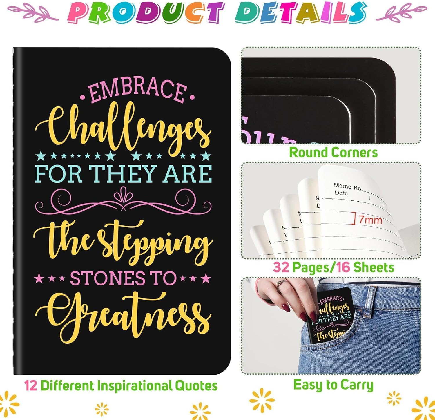 60 Pcs Mini Inspirational Notebooks Bulk with 60 Pcs Colorful Pens, Small Pocket Journal Notepads Set, Motivational Bulk Gifts for Women Men Teacher Student, Fun School Office Supplies, 3.5" x 5.5"